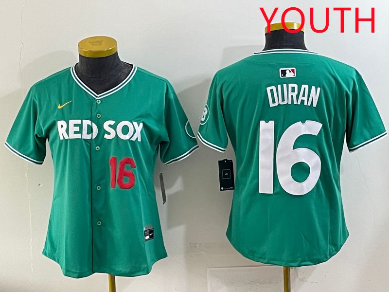 Youth 2025 Boston Red Sox #16 Duran Dark Green Joint Name Nike MLB Jersey style 3->youth mlb jersey->Youth Jersey
